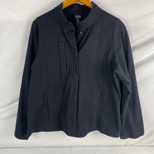 Eileen Fisher Stand Collar Black cotton Jacket with snap buttons.  Size XL.